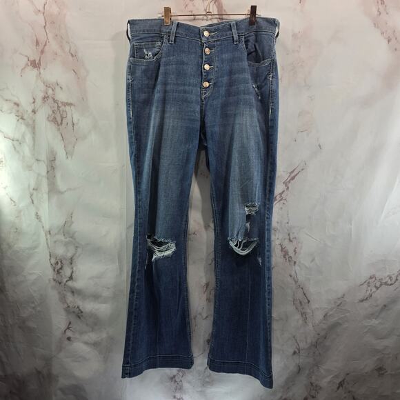 Ariat Jeans Womens 33 X 33 Boot Flare Denim Trouser Bombshell Ella Button Fly - Picture 1 of 14